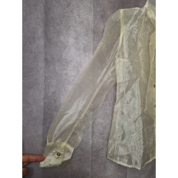 Unique 21 Pussybow Sheer Organza Blouse Sz 4 Button Up Long Sleeve Coquette - Picture 6 of 15